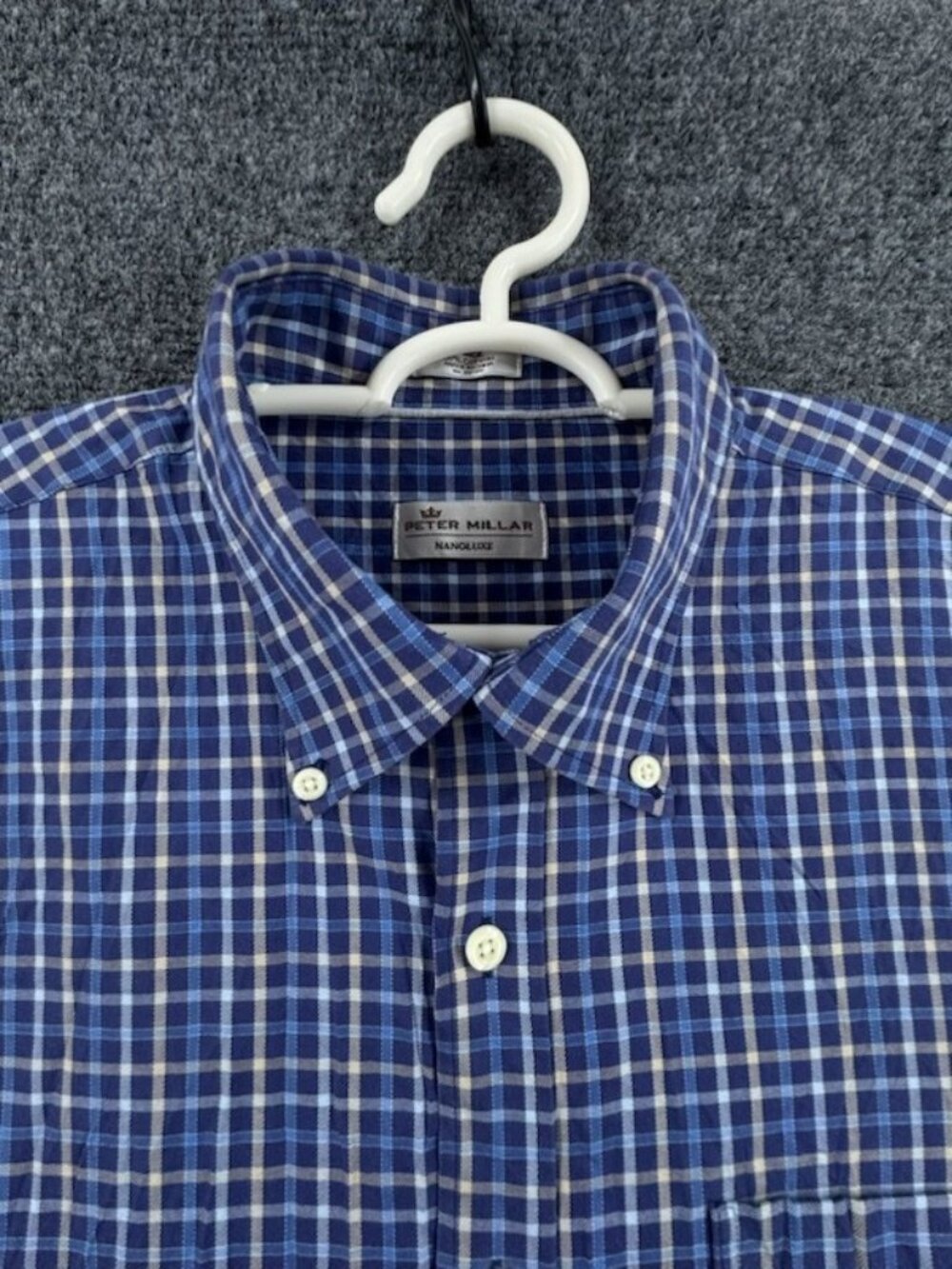 Peter Millar Plaid Large Cotton Nanoluxe Button-Down Blue Long Sleeve Casual